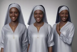 4 suore africane con tunica grigia figura intera sorrisi, visi armoniosi