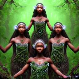 photo.three Brown skin women. Three dark skin women. Three black women. .three women. A mother. Two daughter. Twins. A mother with her children. three young black women. wood nymphs emerging from the forest. Her hair looks like vines. Dreadlocs. Her skin is the colour of dark soil. Her skin looks like tree bark. Her clothing is made of vines, grass and leaves.