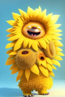 Cheery and cute sunflower avatar full body in furry material