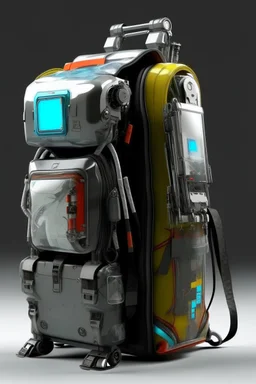 Robot, back pack, transparent, sci fi, punk, color, hockey