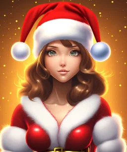 christmaspunk, volumetric christmas-themed environment and background, close-up upper body portrait of young girl, red sexy underwear, white fur jacket, christmas hat, long flowing light coloured hair, realistic shaded perfect face, anime, angel-like, glowing aura, detailed eyes, looking excited, slightly smiling, intricate young girl, stunning, round face, highly detailed oil painting, realistic shaded volumetric lighting, backlight, 8k, uhd, dramatic makeup, rudolph, style and art by sam curry