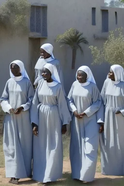7 suore africane con tunica grigia giornata di sole