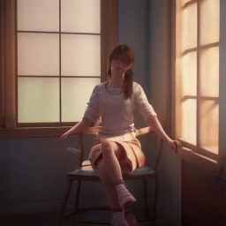 Study girl in university by the window ,movie, real photo realistic, unreal engine, cinematic lighting --ar 1:1 creative