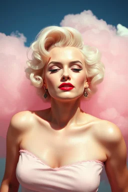 A plastic pink cloud floating in marilyn monroe