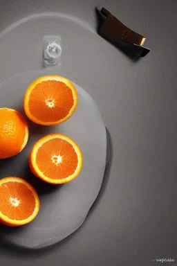 portrait, an uncut orange with a tiny wallclock embedded in its rind, AbstractTech clockpunk, Food photography, beautiful, delicious food, recipe photography, realistic, natural light, colorful, food art, object photography, vignette, ultra HD