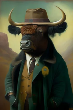 carravaggio painting of a bison dressed as an Algerian detective