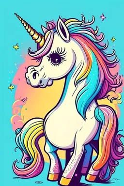 kids illustration, an unicorn image, cartoon style, thick line, low details, vivid color