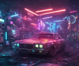 scrap yard , neon lights, cyberpunk art, 8k , extremely detailed, high resolution, dark, burning, hot girl