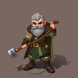 Male Fantasy RPG character, chaabi kawaii proportions, lord of the rings inspiration, bearded with hammer, isometric game