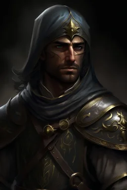 dnd, fantasy, high resolution, portrait, arabic cavalier with a breastplate, handsome, serious looking