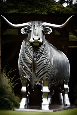 Giant highland cow made of metal
