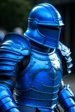 a man using a blue armor