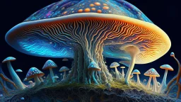 mushroom growth, ancient rebirth, speculations about psychedelic mushrooms, bizarre, surreal