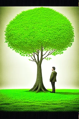 money does grow on trees small man looking at big money tree