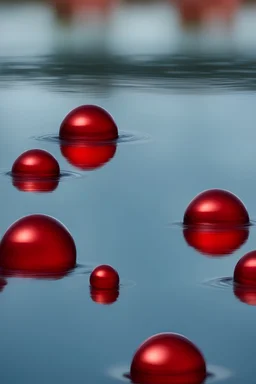 Red cristal sphere hoving in calm water