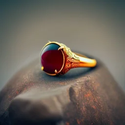 a red stone ring, Bokeh, shallow depth of field, blur, out-of-focus background, Macro lens, highly detailed