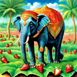 fantasy 90's tcg art of strawberry elephant with an indian background