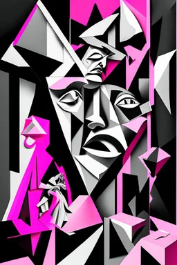 The surreal Moral outrage; Cubism; black and pink and white