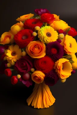 bouquet of yellow, red, purple, and orange
