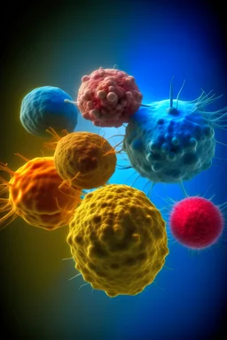 group of T cells and group of cancer cells with deferent colure