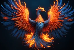 A majestic phoenix rises from a flame on a blue-black background 4K 3D High Resolution, High Stereoscopic Look, High Detail, High Quality, Concept Art, Abstraction, 8K Fantasy, Beautiful, Elegant, Intricate, Colorful, Focused