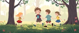illustration of children playing follow the leder