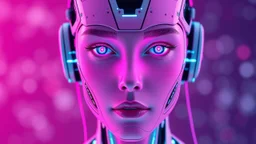 Image of a female AI with a tech feel with the colour pink front-facing that represents the Wording Our vision