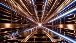 a 3d recursive structre stage made of metallic color 3d structures, pertty artistc background,dynamic lights