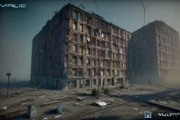 apartment, run down, graffiti, vandalized, day time, destroyed buildings , unity, scriptable render pipeline , lighting , volumetric , global illumination, fog , clear sky.