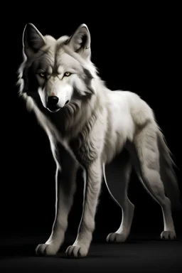 Realistic white wolf, fierce, high resolution, 3d, studio lighting