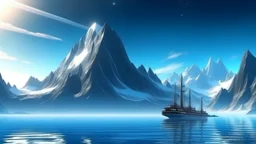 3D ship with sea landscape