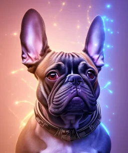 ! dream symmetry!! portrait of a french bulldog, sci - fi, tech wear, glowing lights!! intricate, elegant, highly detailed, digital painting, artstation, concept art, smooth, sharp focus, illustration, art by artgerm and greg rutkowski and alphonse mucha