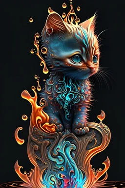 Tattoo design a one liquid cute baby cat, hyperdetailed intricately detailed, fantastical, surrealistic, splash screen, complementary colours, fantasy, concept art, 8k resolution, masterpiece inlaid with the Permanent, fiery. 4 1K