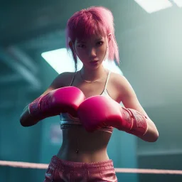 Cyberpunk cyber girl boxing in the ring unreal 5, octane render,cinema4d, dynamic lighting, 8k, redshift render, highly, hyperrealism ultra detailed, hyper realistic.