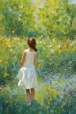 in the garden on a sunny day, in the style of Sheila Legge