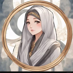 anime Only the face Muslim Pretty impressive women inside a circular frame,Portrait image,professional look