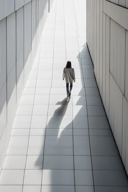 Person walking with minimalist far perspective.