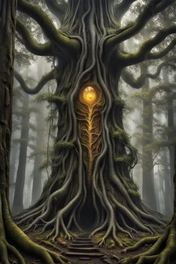 Forest giant tree full body, full shot,forest,Sony Alpha 7 50mm 1.8,medium shot, high-resolution image with fine details, citrine, ultra detailed,ultra realistic,extremely realistic,intricate,photorealistic,epic composition,masterpiece,H.R.Giger style