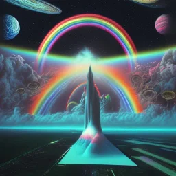 poster, crazy, realistic, psychedelics , band, art, music, digital art, pink floyd, rock band, another planet, universe, rainbow, warm lighting, vintage