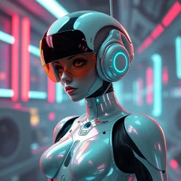 a retro-futuristic feminine android, space age, dystopia, stylised, digital art, 3d render