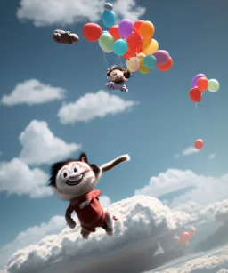 Ultra realistic speed clouds sky scene, wide angle view, childs falling down with many Childs background, circus dress style, feather color, free jumping flying, many trinkets, hair monster, many jelly beans, balls, color smoke, smile, happy, extreme, wind, clouds sea, 20,000 feet altitude, stratosphere, soft color, highly detailed, unreal engine 5, ray tracing, RTX, lumen lighting, ultra detail, volumetric lighting, 3d, finely drawn, high definition, high resolution.