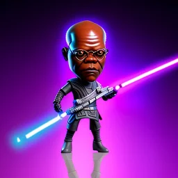 Bald Samuel jackson purpleGlow jedi bobblehead holding a (purple) lightsaber sword and boots