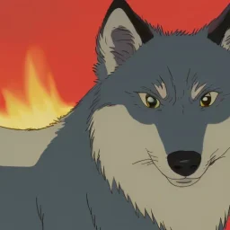 wolf with fire around him