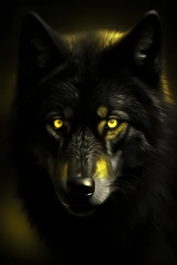 Realistic black wolf, gold eyes, fierce