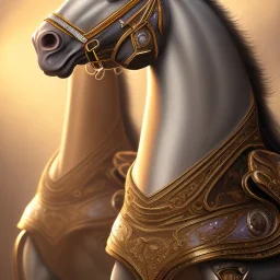 closeup of a beautiful ultra-detailed carousel horse on carousel, 1800s, chiaroscuro lighting , 8k UHD, realistic, matte painting, centered, illustration, muted colors,renaissance, artwork, high-quality, rocco, greg rutowski, howard lyon, brian froud, anne stokes