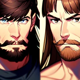 Clear focus, 8k, beautiful lighting, vibrant colors, Portrait, beard, gunslinger, serious eyes, brown hair,