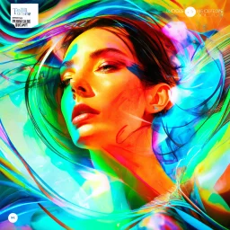 piece of album art with a women fusion with light, abstract experimental style album cover, high level of noise and subtle texture, psychedelic cover, shapes and lines