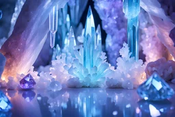 a beautiful photo reel crystal cavern, ametyst, quartz, lights and beautiful blue crystal , diamonds, fantasy cosmos, pastel colors, 4k, ultra details, real image