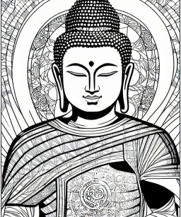 comic book line art, black and white, buddha, pencil and ink manga drawing, clean ink detailed line drawing