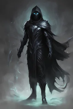 character design, concept art, god of darkness, space void darkness god entity, black void body, glowing eyes, cape of abyss, darkness character design